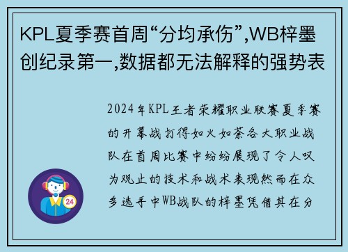 KPL夏季赛首周“分均承伤”,WB梓墨创纪录第一,数据都无法解释的强势表现