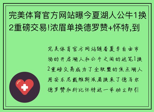 完美体育官方网站曝今夏湖人公牛1换2重磅交易!浓眉单换德罗赞+怀特,到底谁更赚？ - 副本